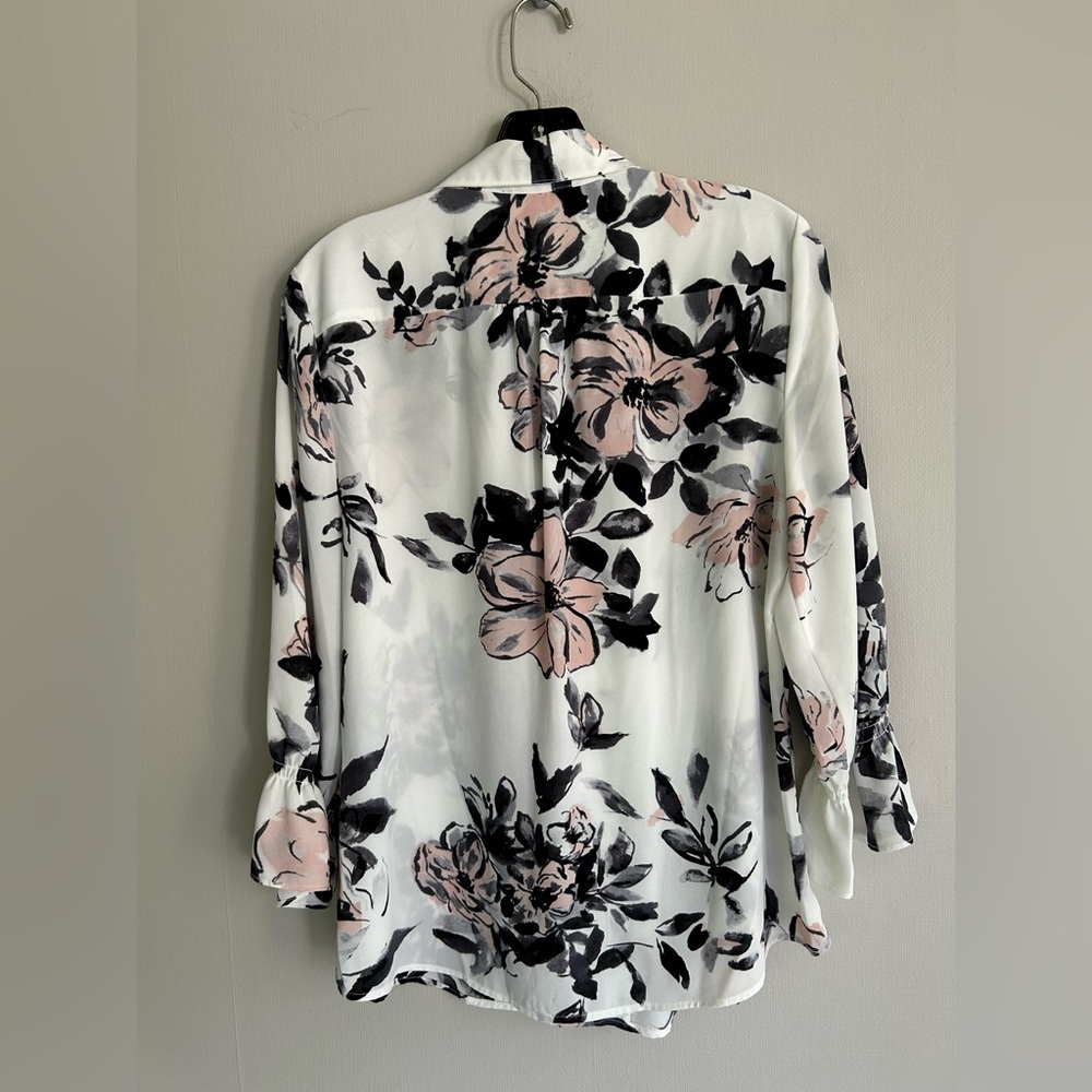 KARL LAGERFELD Edwardian Floral Romantic Poet Ruffle 3/4 Sleeve Blouse Top Sz M - Picture 11 of 15